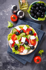 Traditional Greek salad with feta, olives and vegetables