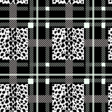 Fototapeta  - Tartan with Black white leopard texture seamless pattern. Vector illustration.