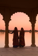 Silhouettes Of Women In Traditional Dress, Jaisalmer, India