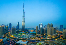 Burj Khalifa And Downtown Dubai At Dusk, Dubai, United Arab Emirates