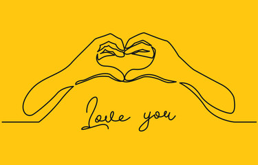 Sticker - Heart from hands continuous one line drawing. Vector elements, symbol of love and health.