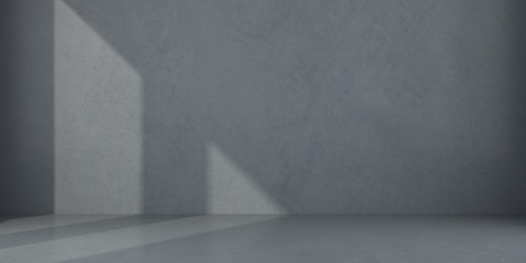 Poster - Abstract of empty room space with sun light cast the window shadow on the wall and floor,Perspective of minimal design architecture.3d render	