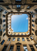 Bottom Up View Of Old Yard Well In St. Petersburg, Russia.