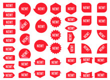 New Sticker Set. Red Promotion Labels.  Modern Vector Flat Style Illustration Isolated On White Background. Red Promotion Labels For New Arrivals Shop Section.