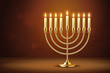 Golden realistic menorah, candlestick with burning candles, Hanukkah holiday, celebration, candelabrum, traditional Israel decoration, vector illustration
