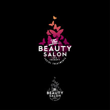 Beauty Salon Logo. Watercolor Butterflies Silhouettes Isolated On A Dark Background. The Vintage Style.
