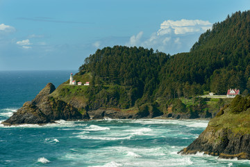 The Heceta Head Lighthouse compound on the Pacific coast in Oregon, USA