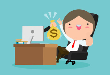 Make Money Online. Business Concept vector Illustration. happy businessman Earn money online