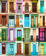 Collage of colorful doors in Havana in Cuba