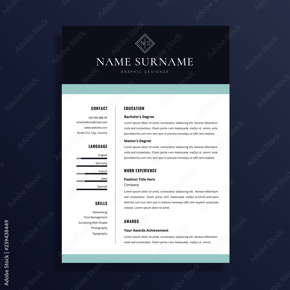 professional elegant resume cv template design Stock Vector | Adobe Stock