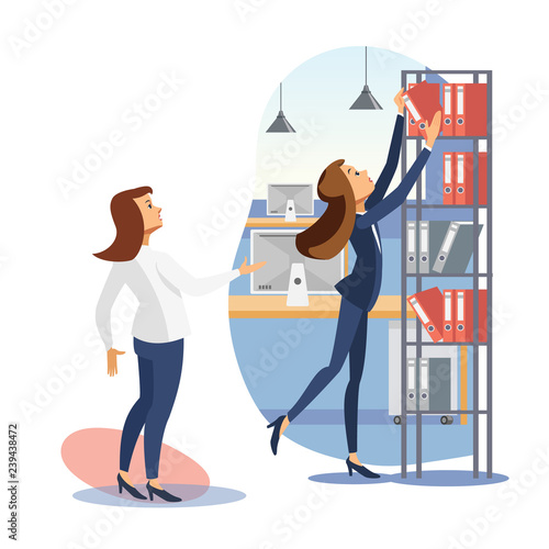 Fotografia, Obraz Female Boss Giving Task to Employe Flat Vector