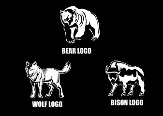 Wall Mural - Bear, wolf and bison  logo design