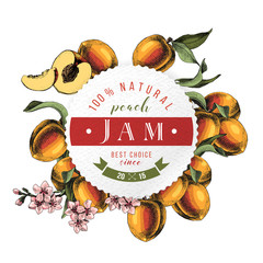 Wall Mural - Peach jam paper emblem over hand drawn peach branches