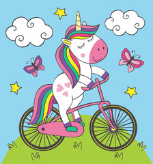 Plakat zwierzę transport kreskówka rower piękny