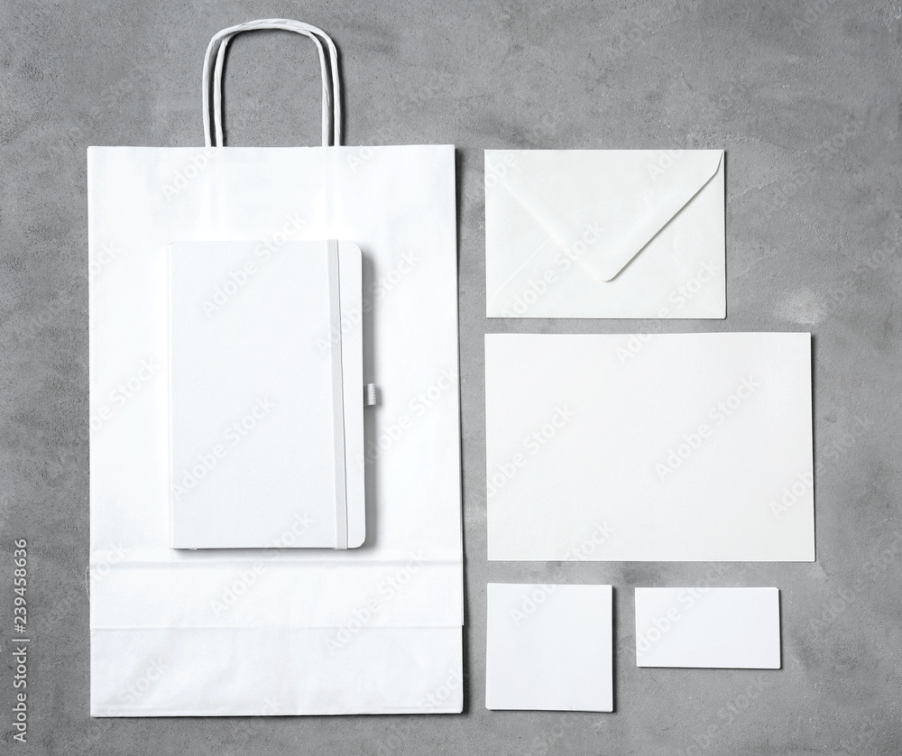 Set of items for branding on grunge background