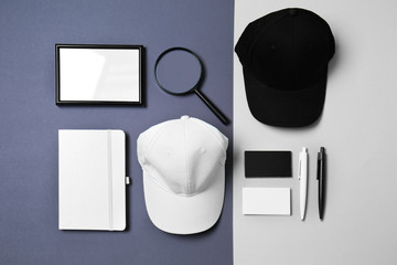 Set of items for branding on color background