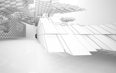  Abstract white interior highlights future. Polygon drawing . Architectural background. 3D illustration and rendering
