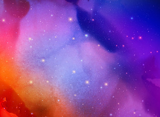 Abstract concept of space nebula in watercolor art