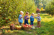 © oksix - Cute children standing in autumn apple garden