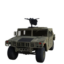 View Of The American Military Hummer. With A Machine Gun On The Roof