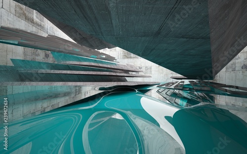 Dekoracja na wymiar  streszczenie-wnetrze-betonu-z-blekitna-woda-tlo-architektoniczne-ilustracja-3d-i
