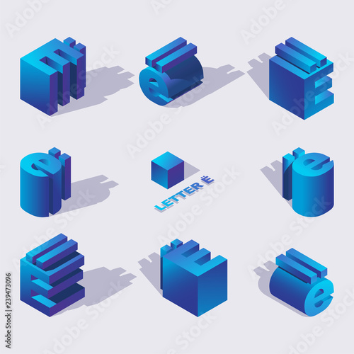 Fotografie, Obraz Vector blue color russian letter Yo 3d in isometric style