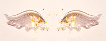Golden Glitter And Glittering Stars On Abstract Black Watercolor Wings In Vintage Nostalgic Colors.