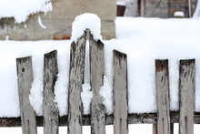 Picket Fence Snow Covered Old Aged Brown Winter