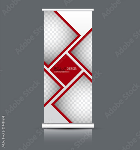 Roll Up Banner Stand Vertical Information Board Design Red Color