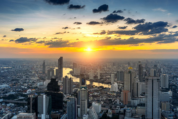 Fototapete - Beautiful sunset at Bangkok, Thailand