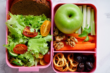 Wall Mural - Lunch box with salad and healthy food for work and school