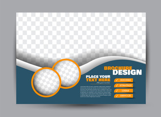 Flyer, brochure, billboard template design landscape orientation for business, education, school, presentation, website. Blue and orange color. Editable vector illustration.