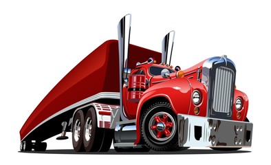 Wall Mural - Cartoon retro semi truck isolated on white