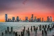Jersey City, New Jersey, USA skyline on the Hudson River just after sunset.