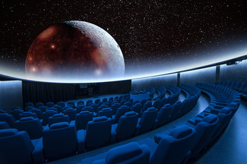 A spectacular stars and the Moon digital projection at the planetarium 