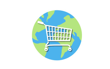 Wall Mural - Eco-friendly shopping - Vector image of a shopping cart on the globe