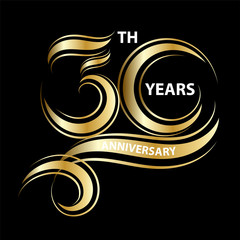 golden 30th anniversary sign and logo for gold celebration symbol