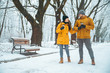 © phpetrunina14 - couple walking by snowed city park talking socializing. romantic date in winter time