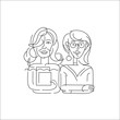 Vector icon and logo women character avatars, creative team. Editable outline stroke size. Line flat contour, thin and linear design. Simple icons. Concept illustration. Sign, symbol, element.