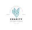 Vector icon and logo peace and charity. Editable outline stroke size. Line flat contour, thin and linear design. Simple icons. Concept illustration. Sign, symbol, element.