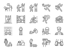 Criminal Line Icon Set. Included The Icons As Outlaw, Crime, Homicide, Arrest, Prisoner And More.