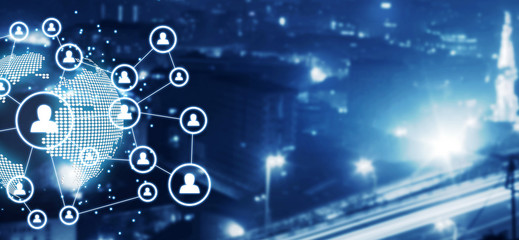 Poster - global network connection and social network.