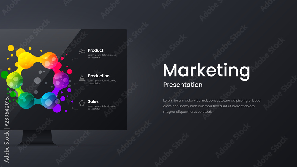 Creative horizontal website screen for responsive web design project development. Monitor mock up bright colorful banner layout. Corporate marketing landing page block vector illustration template. - obrazy, fototapety, plakaty 