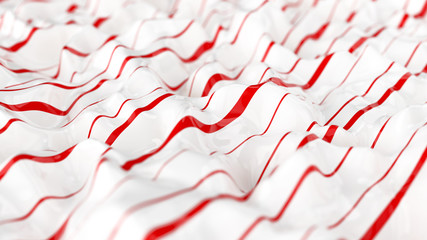 Abstract white wavy surface with red stripes