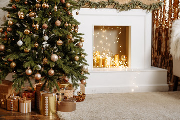 christmas tree. holiday interior background