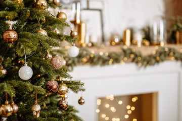 christmas tree. holiday interior background