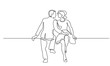 © Valenty - Couple woman and man sitting Continuous line
