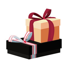 two gift boxes with bow on white background