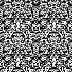 Sticker - Black lace vintage seamless pattern with flowers