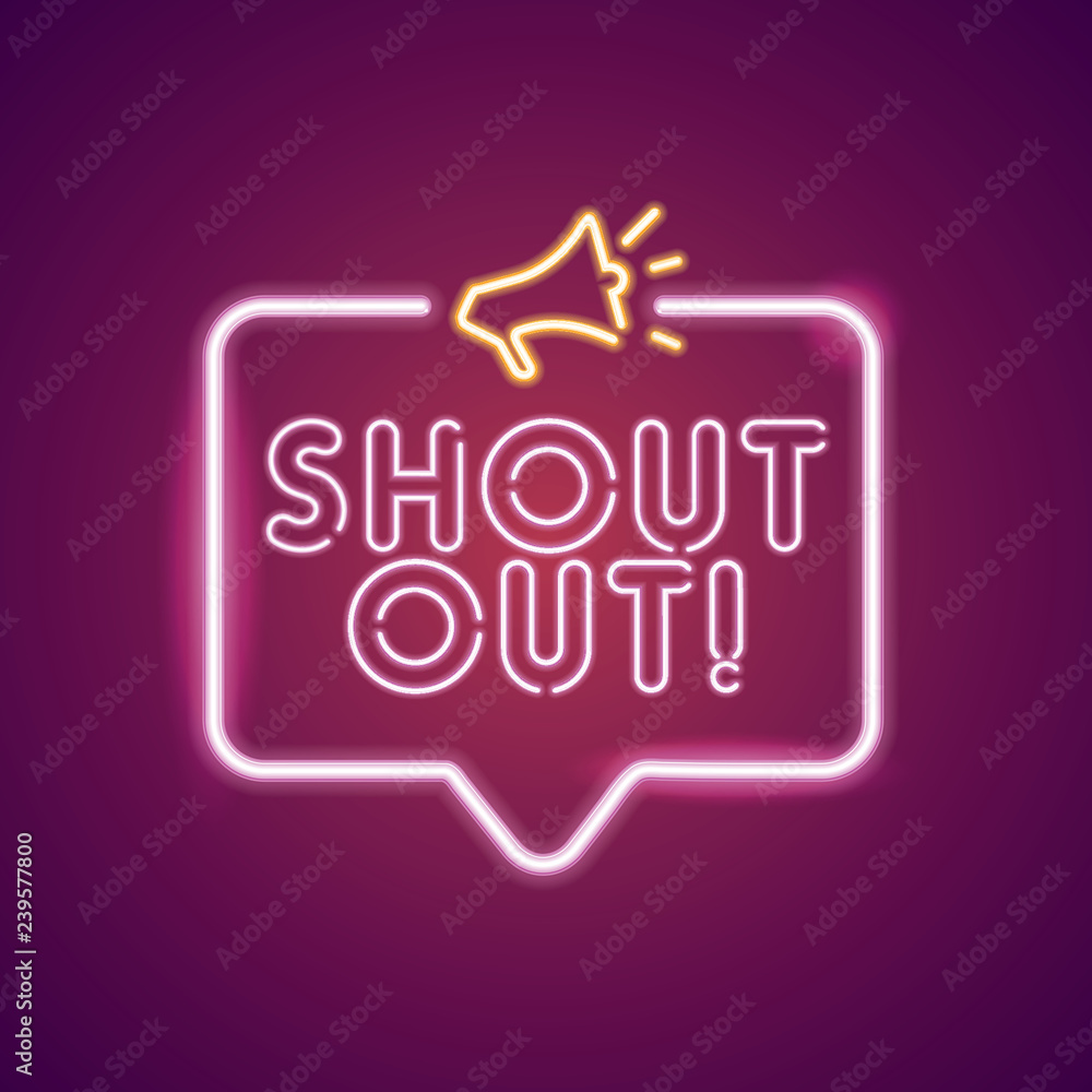 Shout Out neon light announcement poster template